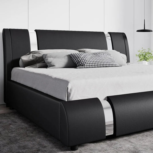 King Size Bed Frame, Modern Platform, Bed with Solid Wooden