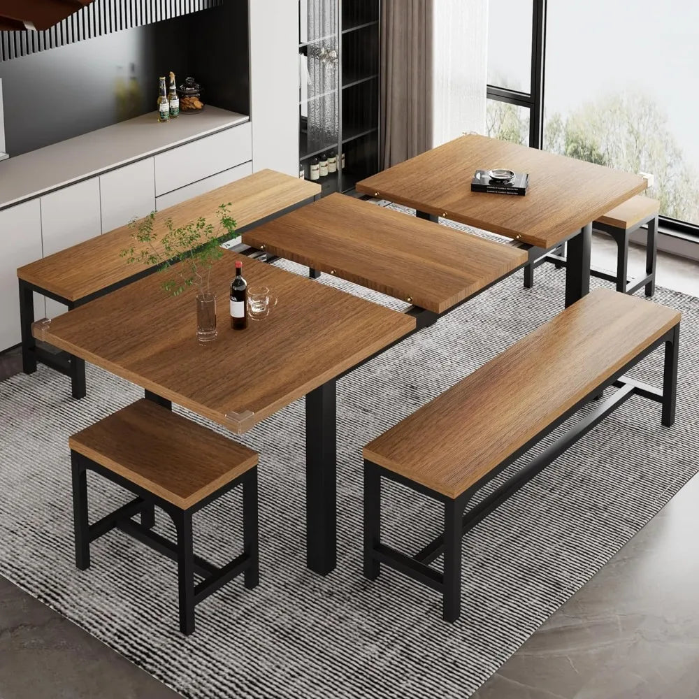 Medieval dining table, 5-piece set table,extendable kitchen dining table