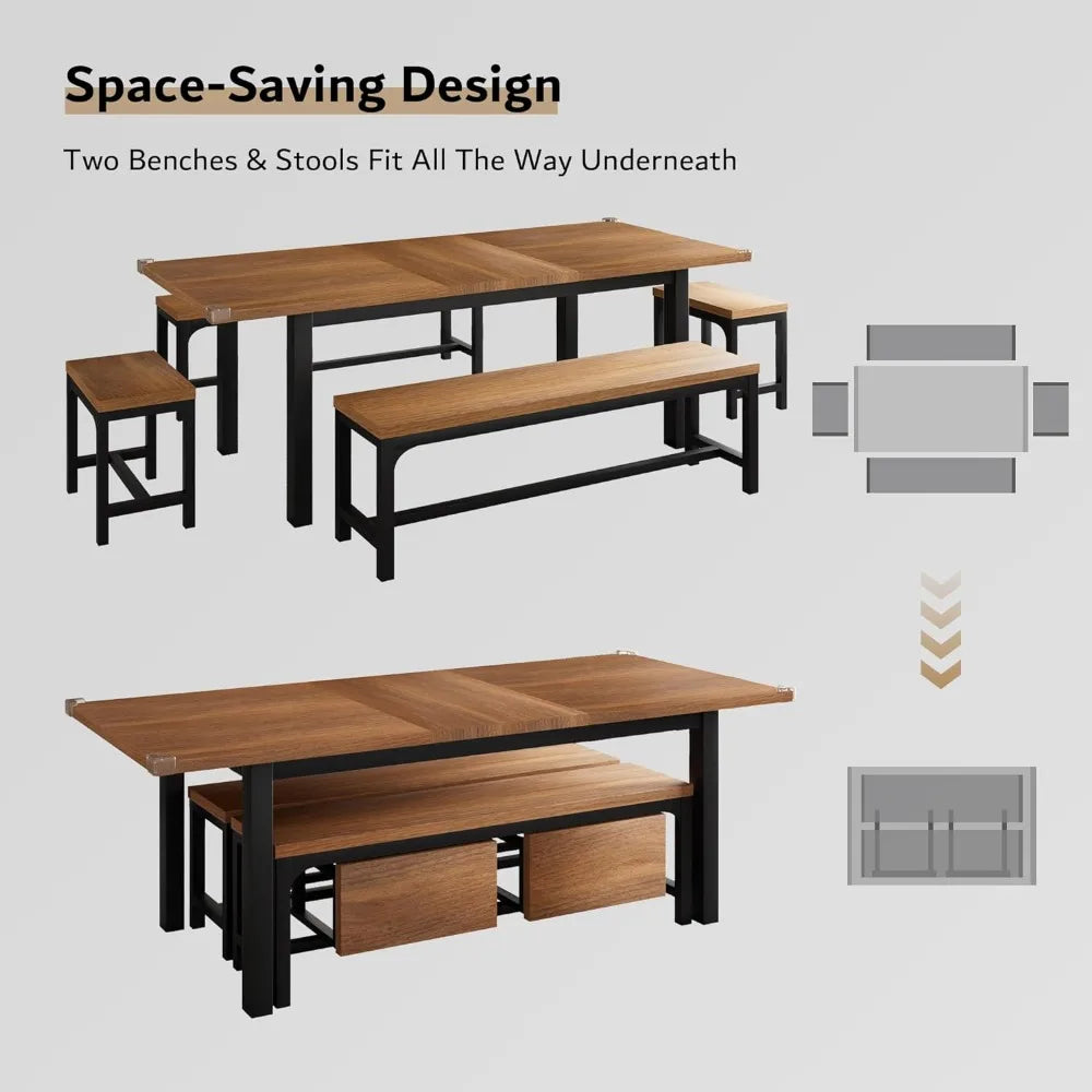 Medieval dining table, 5-piece set table,extendable kitchen dining table