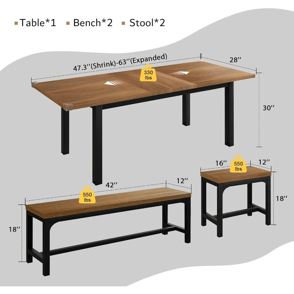 Medieval dining table, 5-piece set table,extendable kitchen dining table