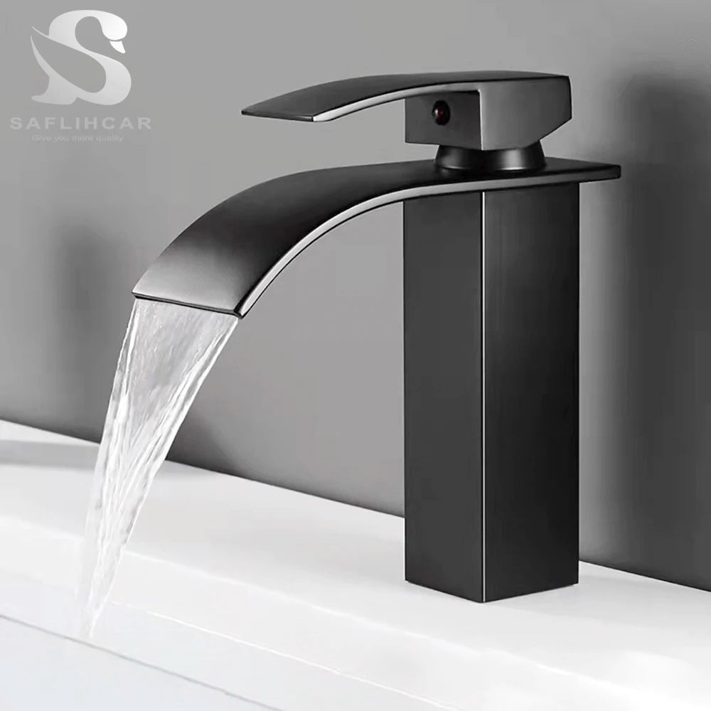 Bathroom Black Waterfall. Basin Sink Faucet