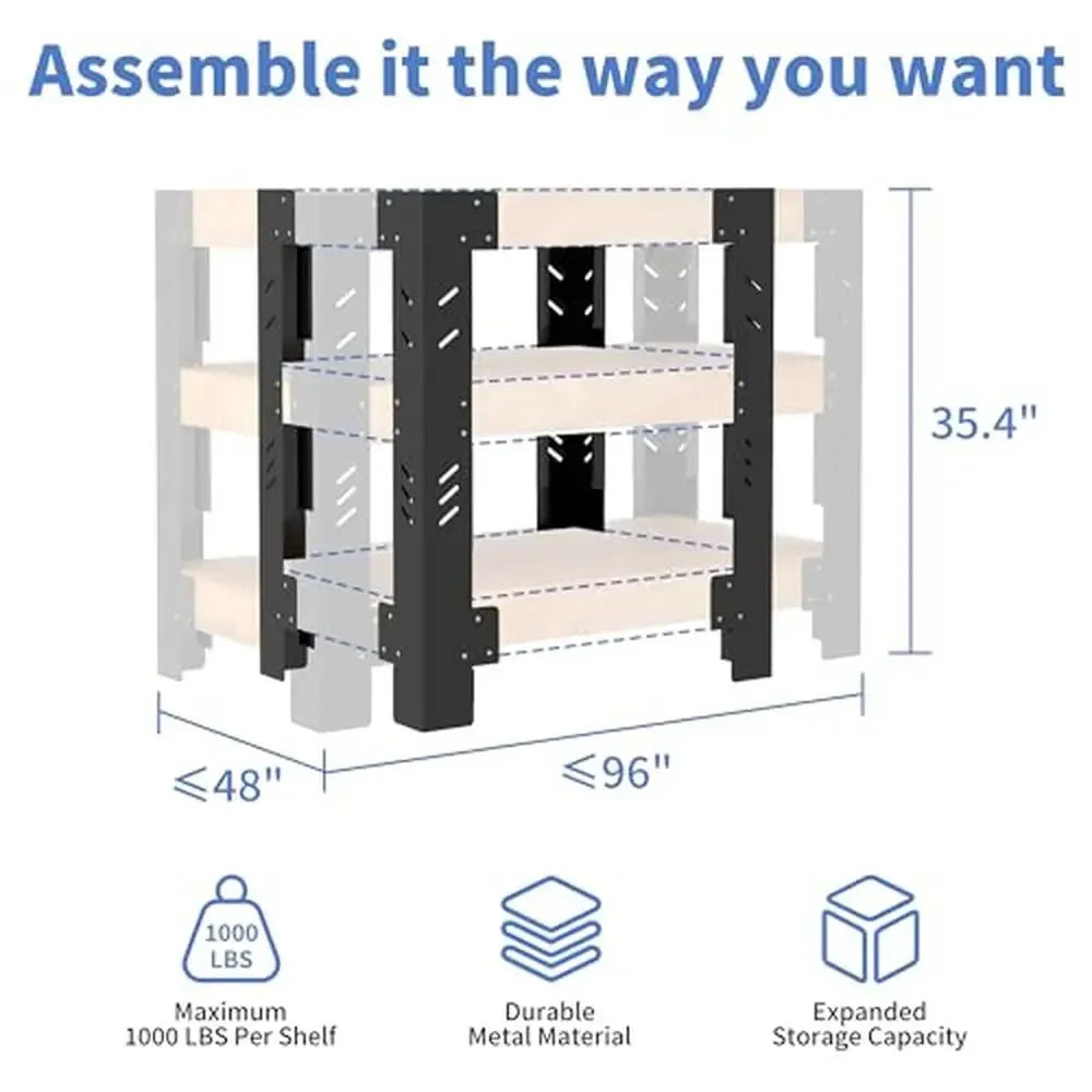 Adjustable Metal Workbench, Shelf Frame Heavy-Duty,  Garage Assembly DIY Easy