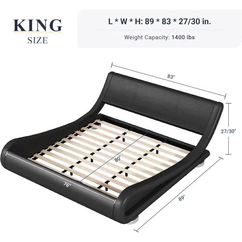 Upholstered Platform Bed Frame,, Low Profile Sleigh Design for Elegant Bedroom