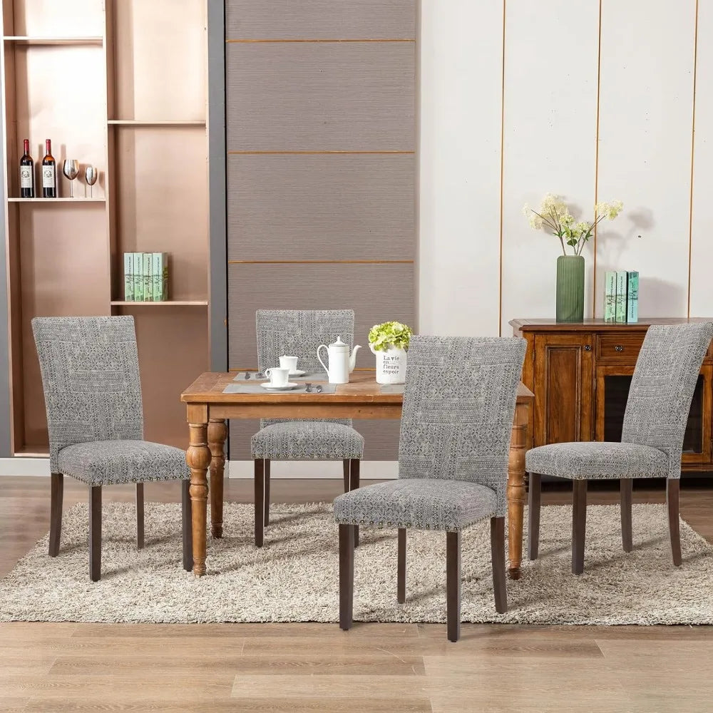 Upholstered Dining Chairs , Dining Room Kitchen Side Chair, Trim and Wood Legs - Beige