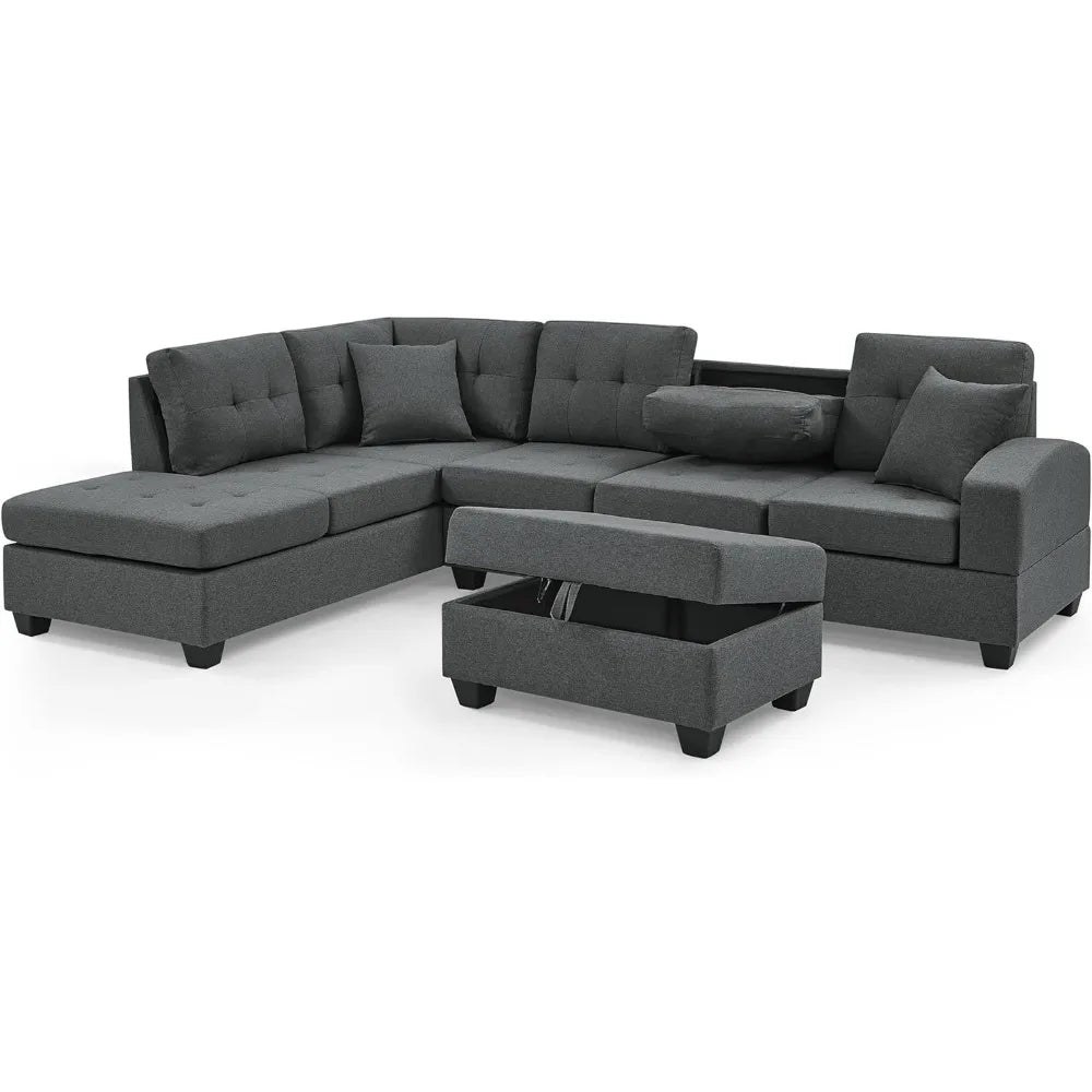 Living Room Sofa Set , L ShapeCorner Sofa Cup Holder