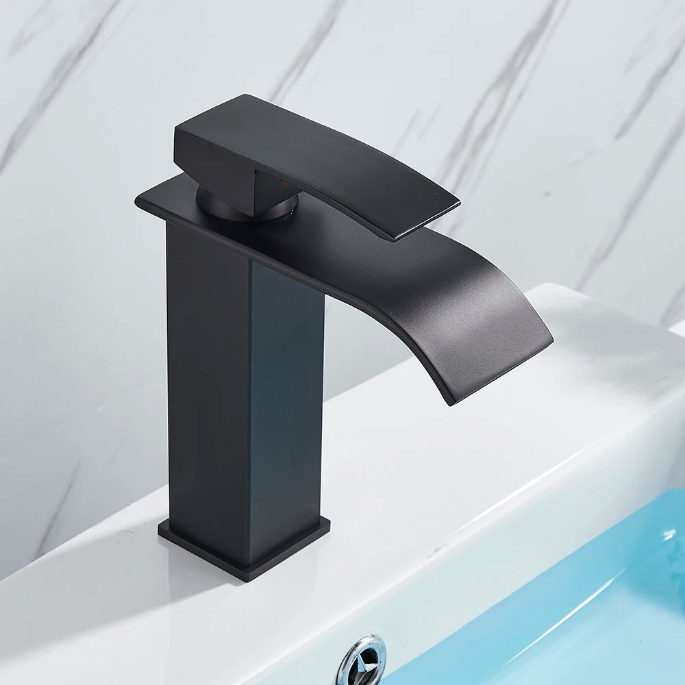 Bathroom Black Waterfall. Basin Sink Faucet