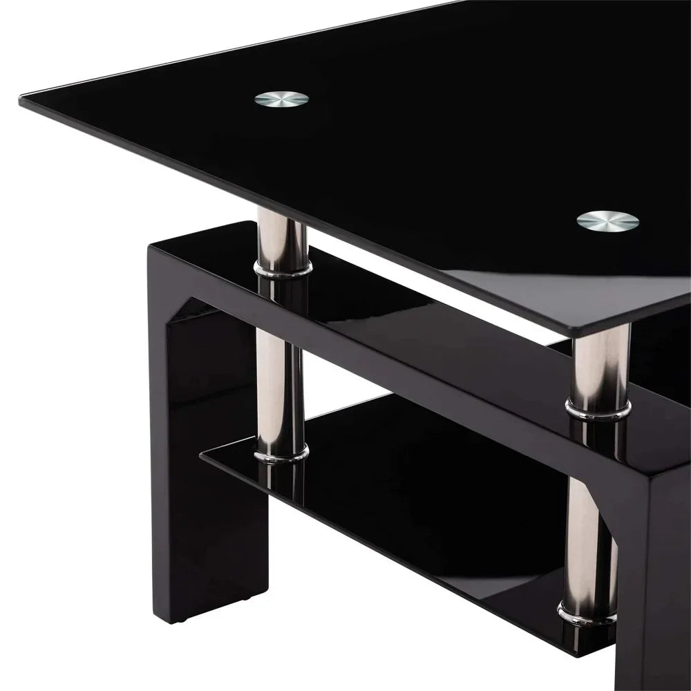 Rectangle Tempered Glass Coffee, Tube Legs End Table