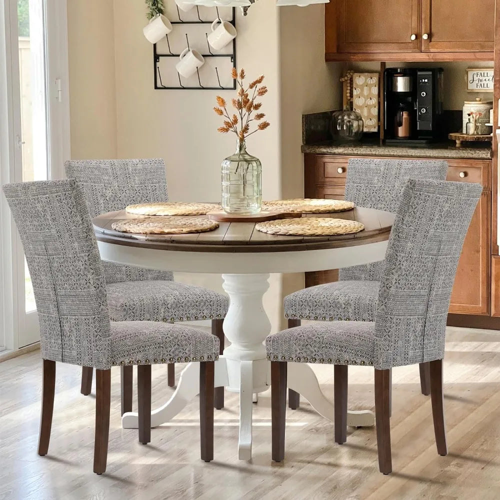 Upholstered Dining Chairs , Dining Room Kitchen Side Chair, Trim and Wood Legs - Beige