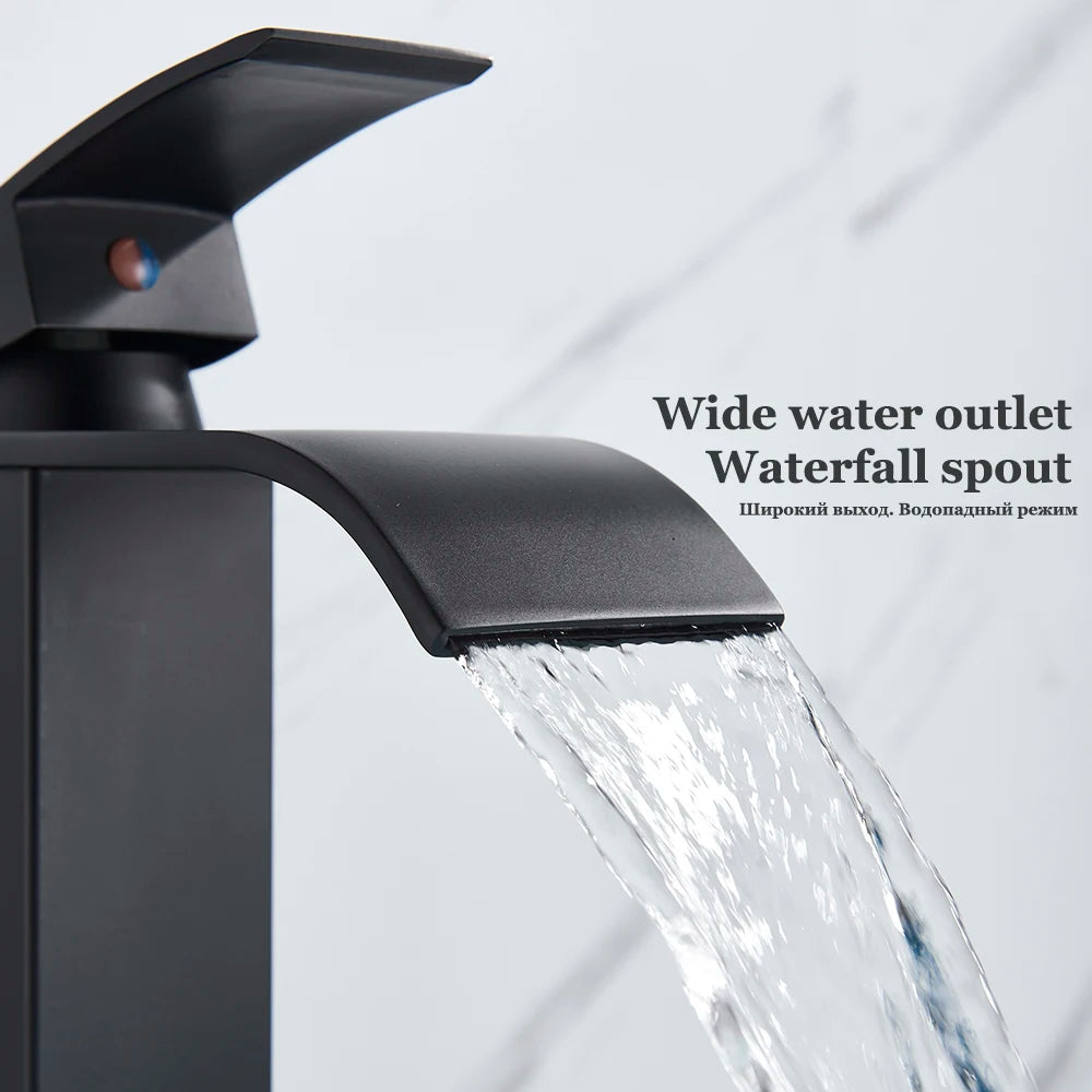 Bathroom Black Waterfall. Basin Sink Faucet