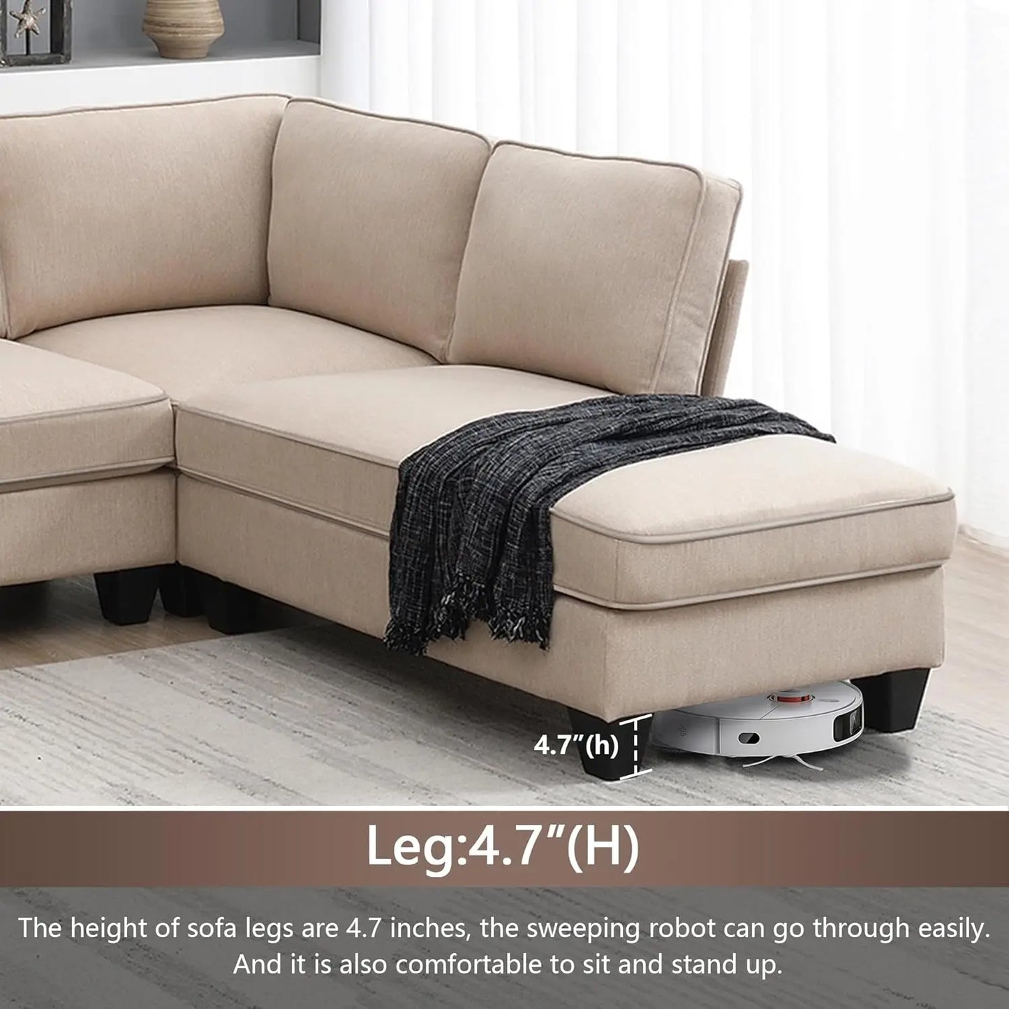 L-Shape Sectional Sofa 7-Seat , Chaise Lounge Convertible Ottoman for Living Room