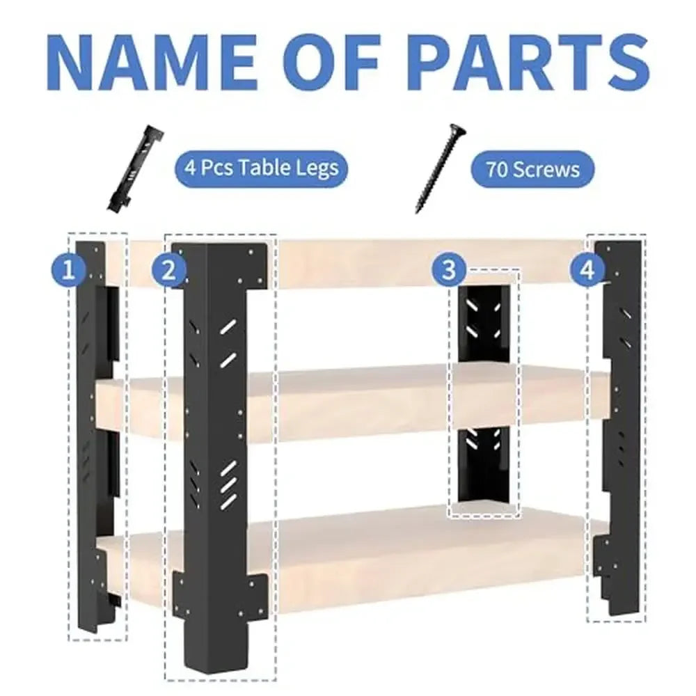 Adjustable Metal Workbench, Shelf Frame Heavy-Duty,  Garage Assembly DIY Easy