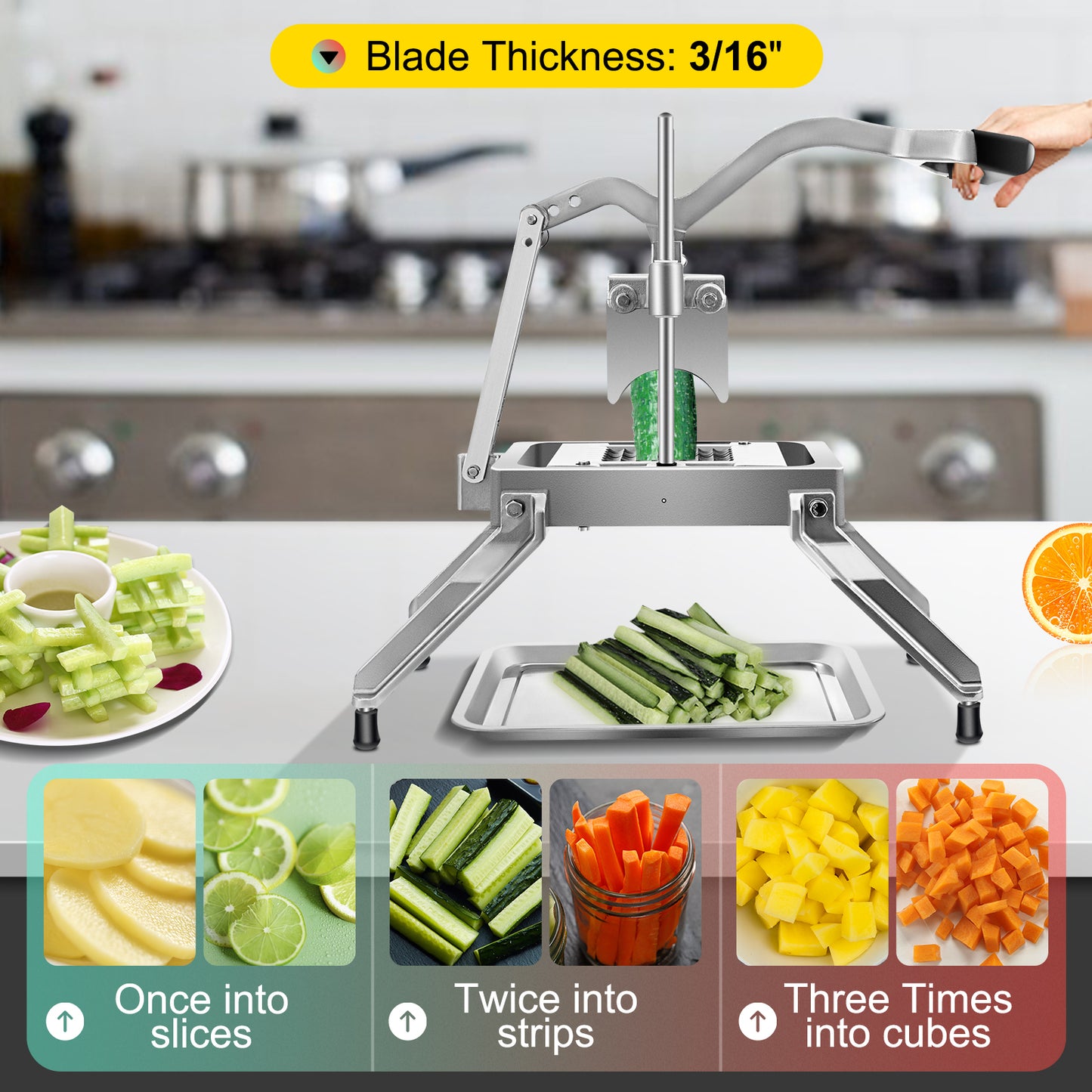 VEVOR Vegetable Fruit Slicer 4.8mm 6.4mm 9.5mm Home Potato Tomato Food Dicer Manual Cutting Machine Kitchen Gadgets Commercial